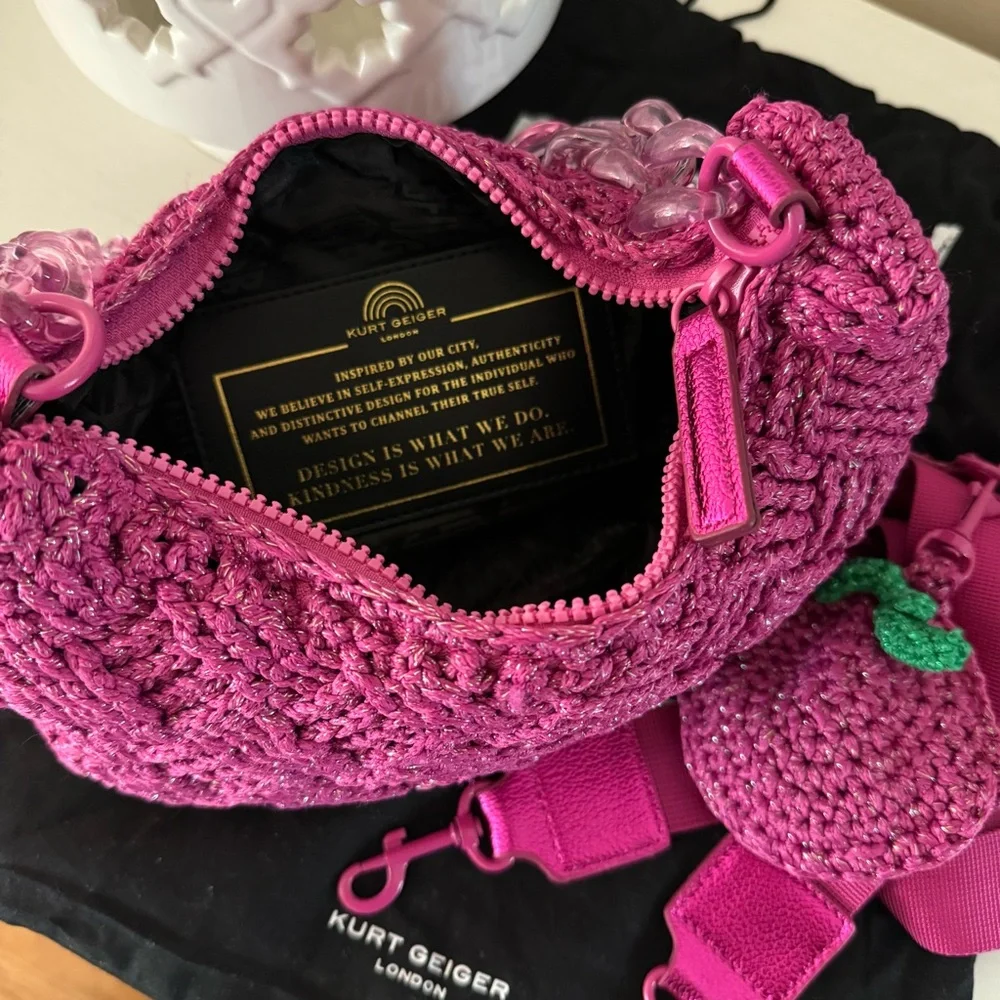 Kurt Geiger EUC Magenta Sparkle Crochet 2 Way Bag - Picture 4 of 9